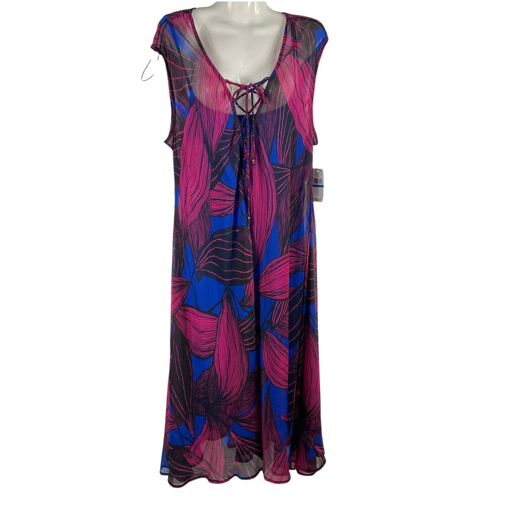 John Paul Richard Large Leaf Pink Blue Prink Dress Size XL MSRP $70